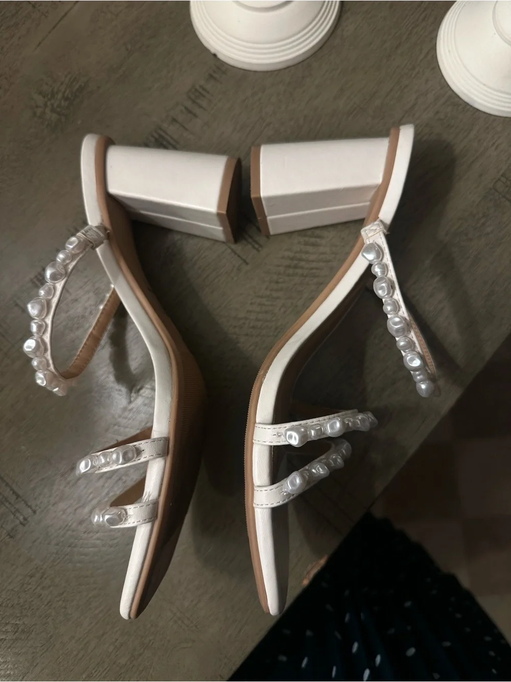 a new day White Pearl-Strap Square Toe Heeled Sandals